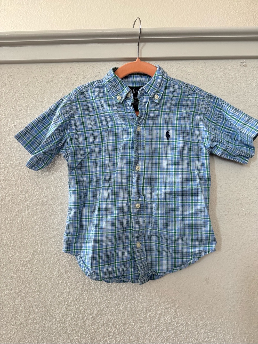 Ralph Lauren Blue & Green Plaid Short-Sleeve Button-Down Shirt